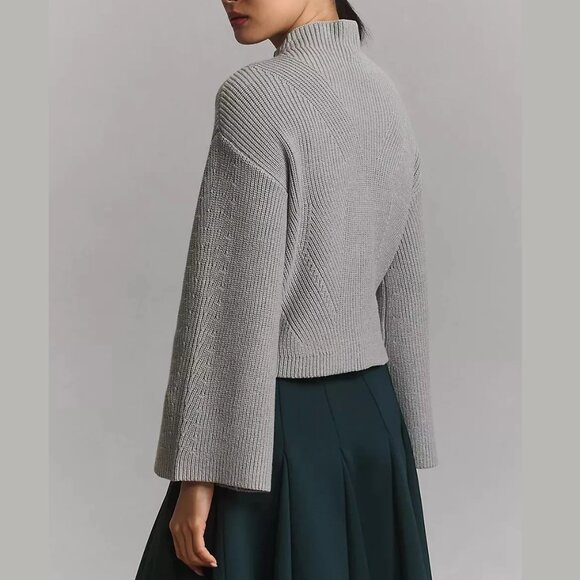 Anthropologie Maeve The Katey Mock-Neck Bell-Sleeve Sweater Grey M - Picture 2 of 9